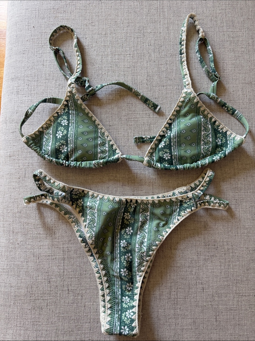Hollister Olive Green Floral Stripe Triangle Bikini